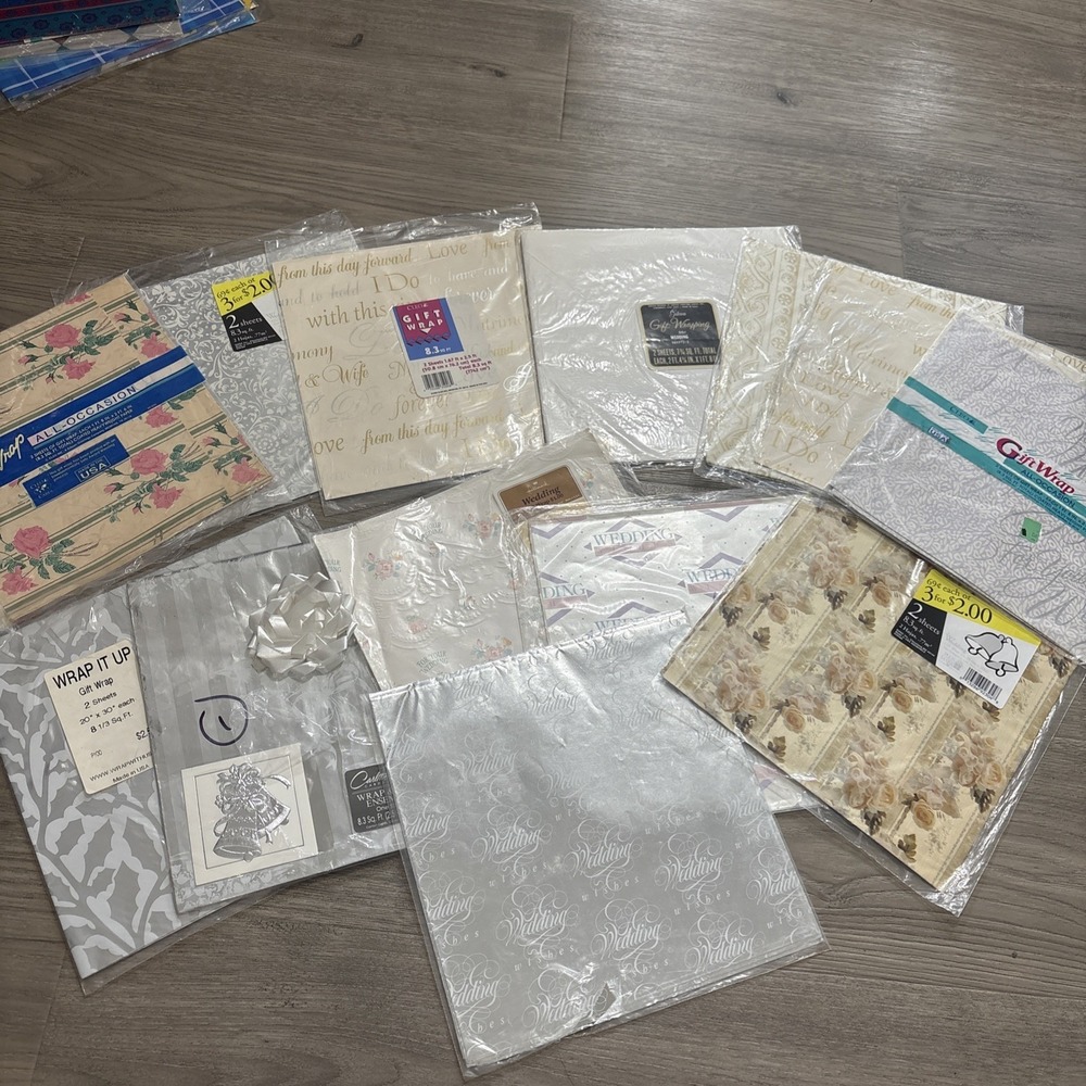Lot of Vintage Gift wrapping paper rose, baby, wedding, I Do, Floral Made In USA